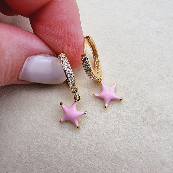 Preciosos pendientes Estrella Traviesa Rosa