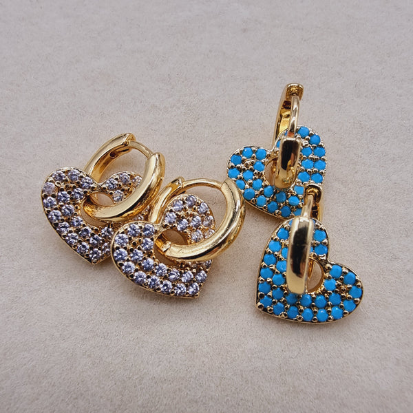 Argollas Destello de Corazón Turquesa