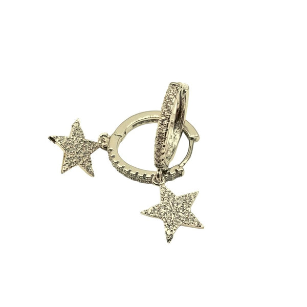 Argollas  / Aros con brillantes y Estrella Doradas y Plateadas