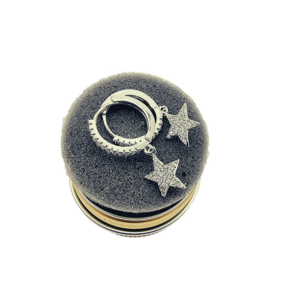 Argollas  / Aros con brillantes y Estrella Doradas y Plateadas
