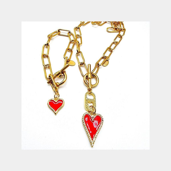 Collar y Pulsera Corazones Rojos