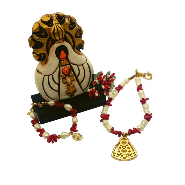 Pulsera Perlas, Coral y Dije