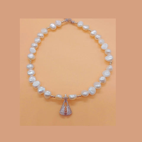 Virgen María (plateado) con Perlas