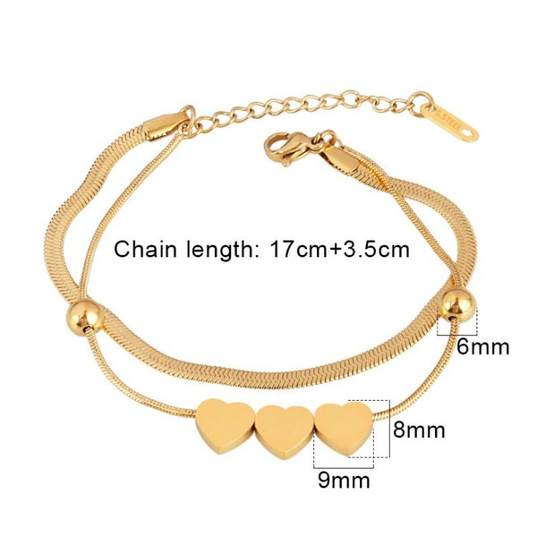 Pulsera Doble con Trío de Corazones