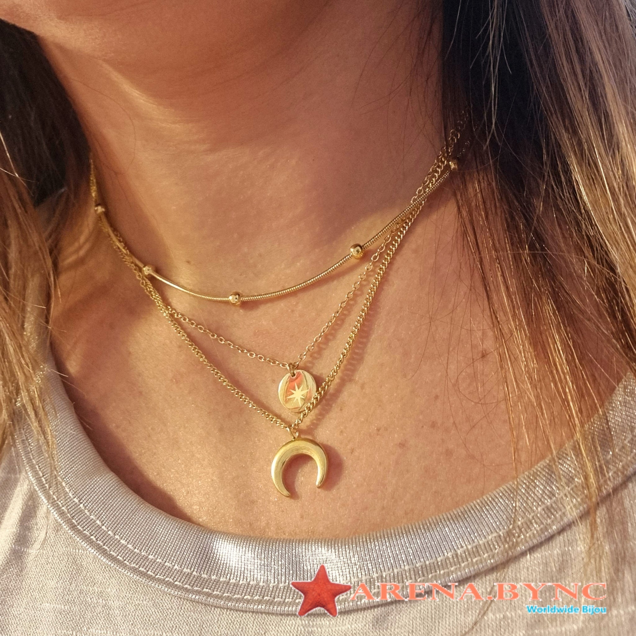 Collar Medalla Estrellas y Luna