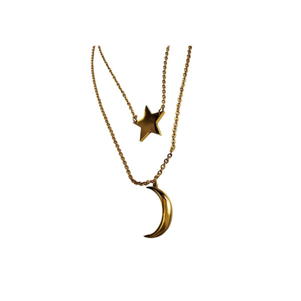Collar Doble Luna y Estrella