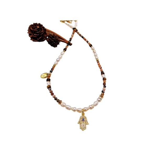 Collar Manito de Hamsa con Perlas