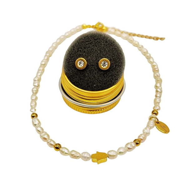 Collar Perla con Mano Hamsa